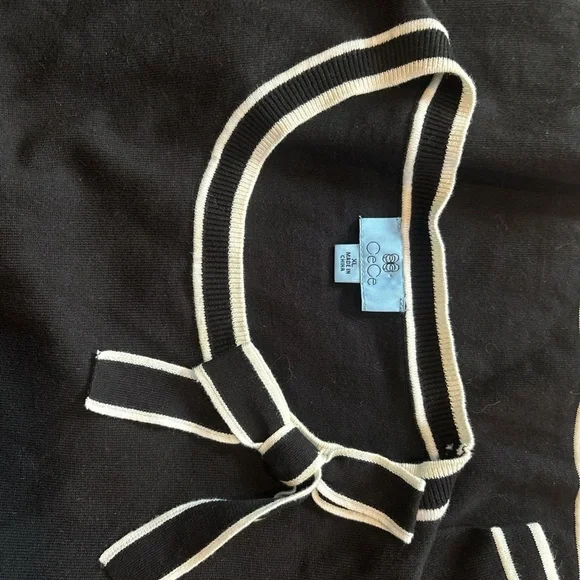 CeCe Sweater Pullover 3/4 Sleeve Black/White Trim Women’sSz XL - Picture 4 of 6